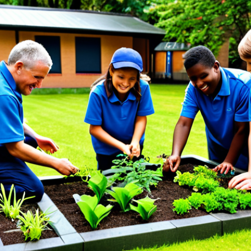 Home 7 **
"A diverse group of fully clothed students (including students with disabilities) collaboratively building a mini-garden in a school setting, appropriate attire, safe for work, perfect anatomy, natural proportions, family-friendly, demonstrating teamwork and inclusion, bright and positive atmosphere, well-formed hands."
**
