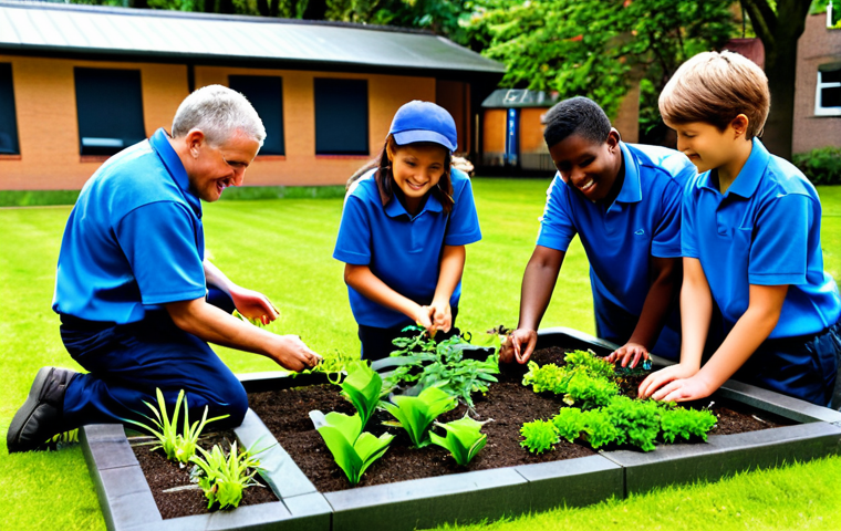 **
"A diverse group of fully clothed students (including students with disabilities) collaboratively building a mini-garden in a school setting, appropriate attire, safe for work, perfect anatomy, natural proportions, family-friendly, demonstrating teamwork and inclusion, bright and positive atmosphere, well-formed hands."
**